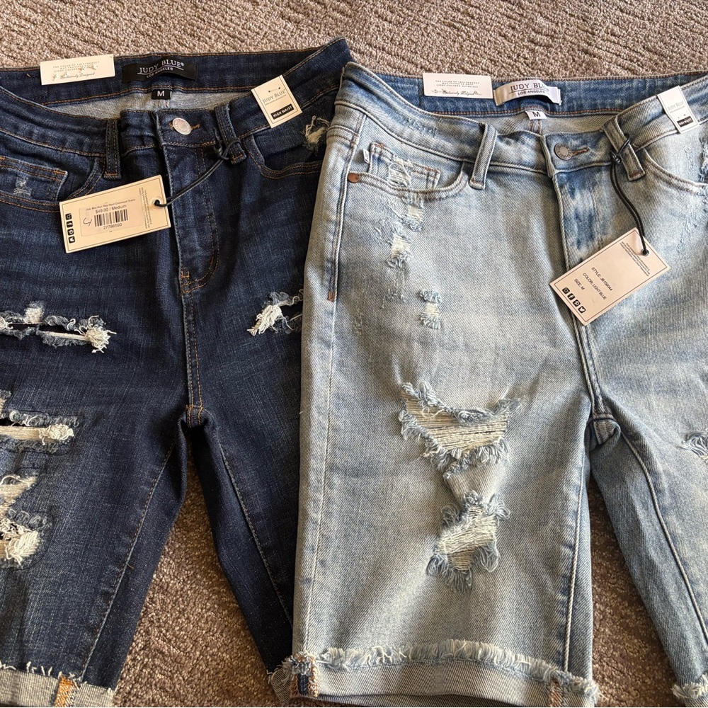 Distressed Denim Shorts Set - Dark and Light Wash